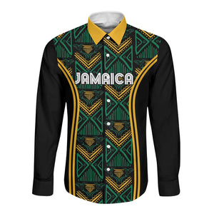 Afro-Jamaica Custom Long Sleeve Button Shirt Reggae Boyz Ethnic Motifs