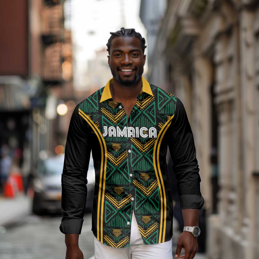 Afro-Jamaica Custom Long Sleeve Button Shirt Reggae Boyz Ethnic Motifs