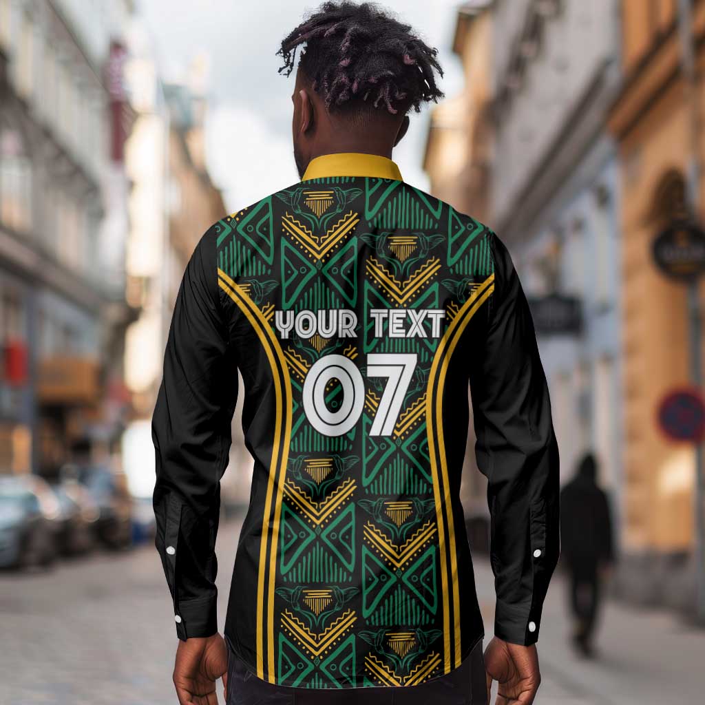 Afro-Jamaica Custom Long Sleeve Button Shirt Reggae Boyz Ethnic Motifs