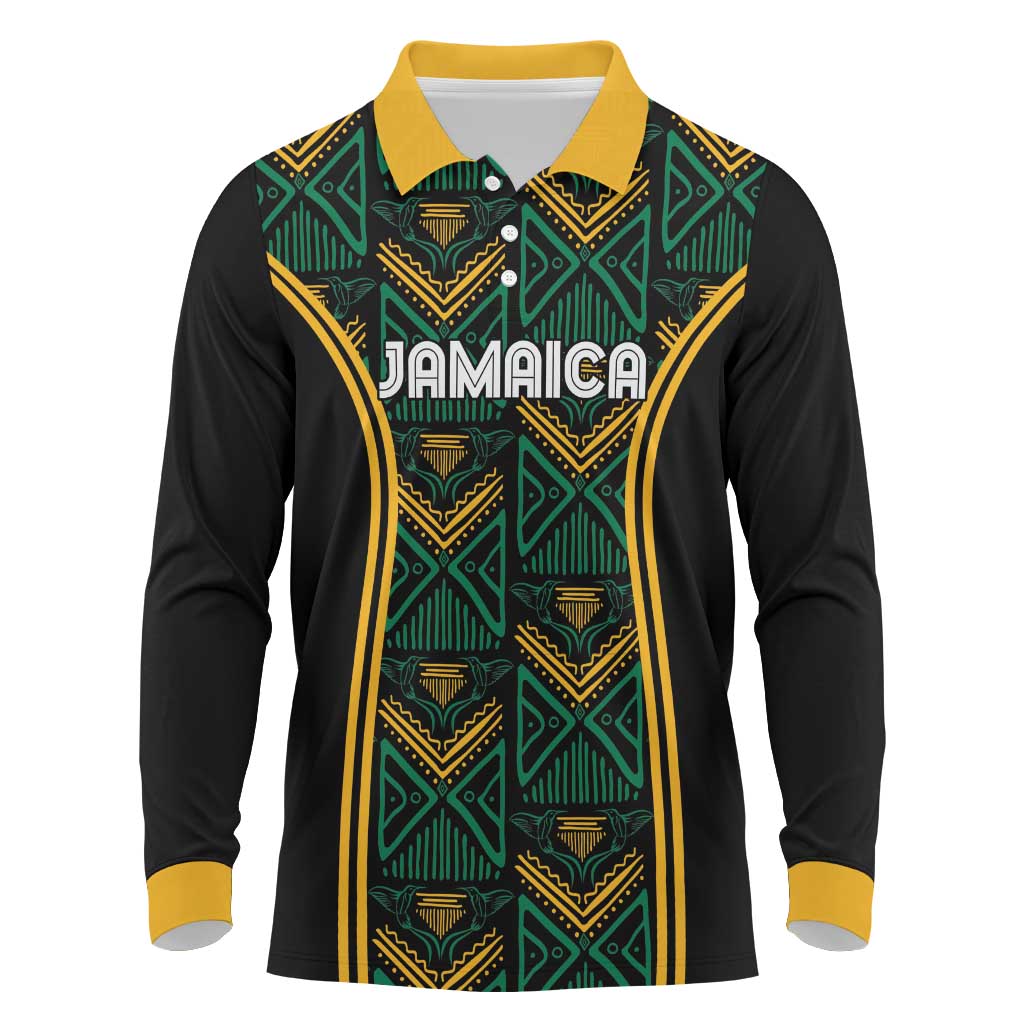 Afro-Jamaica Custom Long Sleeve Polo Shirt Reggae Boyz Ethnic Motifs