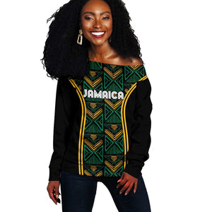 Afro-Jamaica Custom Off Shoulder Sweater Reggae Boyz Ethnic Motifs