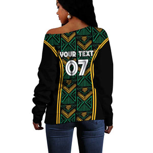 Afro-Jamaica Custom Off Shoulder Sweater Reggae Boyz Ethnic Motifs