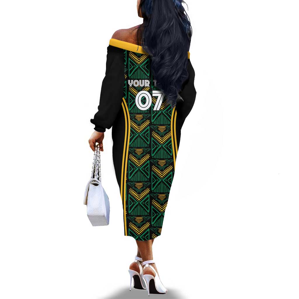 Afro-Jamaica Custom Off The Shoulder Long Sleeve Dress Reggae Boyz Ethnic Motifs