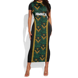 Afro-Jamaica Custom Short Sleeve Bodycon Dress Reggae Boyz Ethnic Motifs LT7