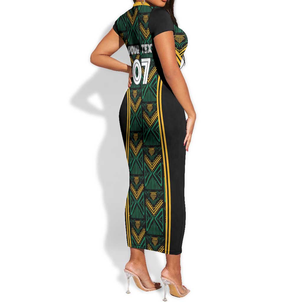 Afro-Jamaica Custom Short Sleeve Bodycon Dress Reggae Boyz Ethnic Motifs LT7
