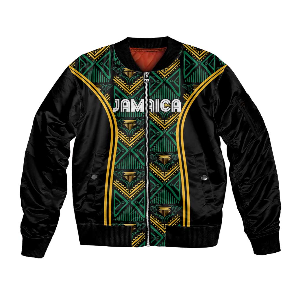 Afro-Jamaica Custom Sleeve Zip Bomber Jacket Reggae Boyz Ethnic Motifs