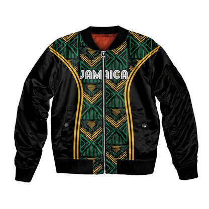 Afro-Jamaica Custom Sleeve Zip Bomber Jacket Reggae Boyz Ethnic Motifs