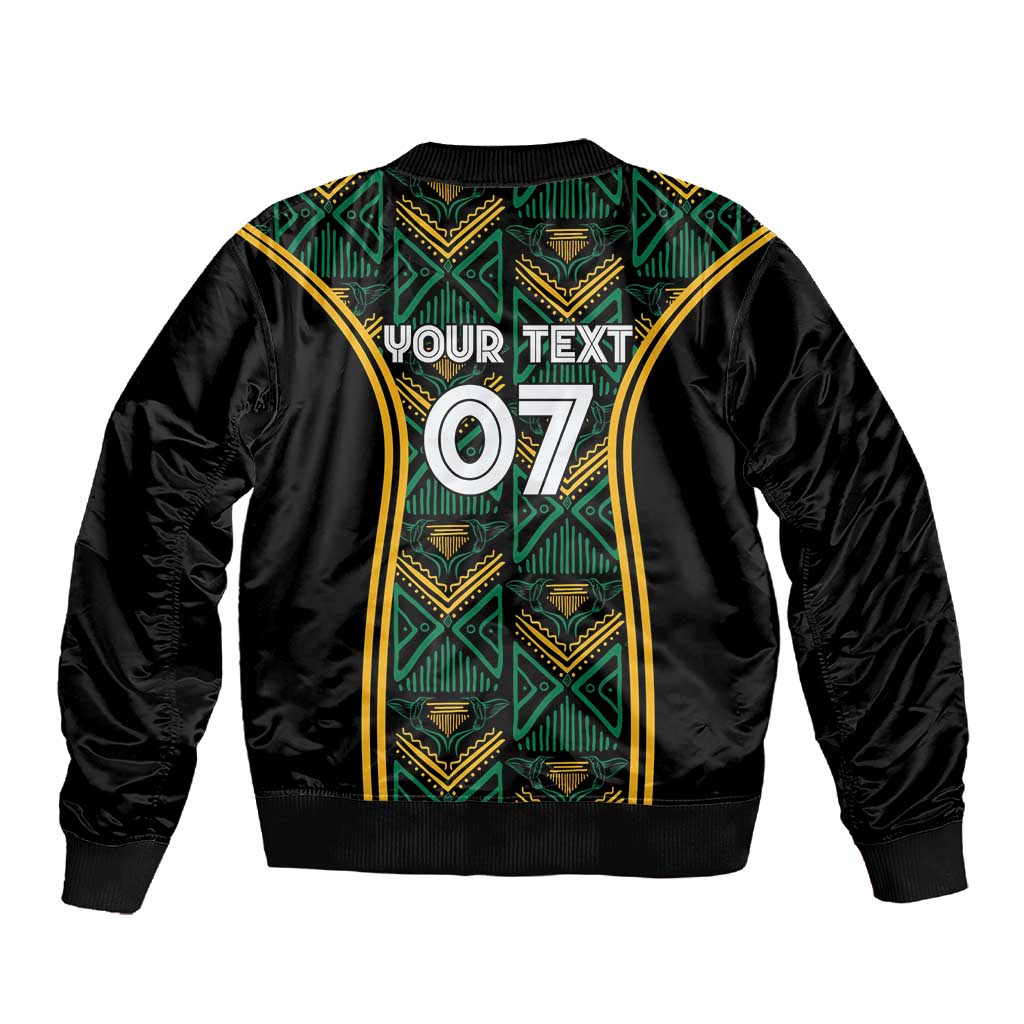 Afro-Jamaica Custom Sleeve Zip Bomber Jacket Reggae Boyz Ethnic Motifs