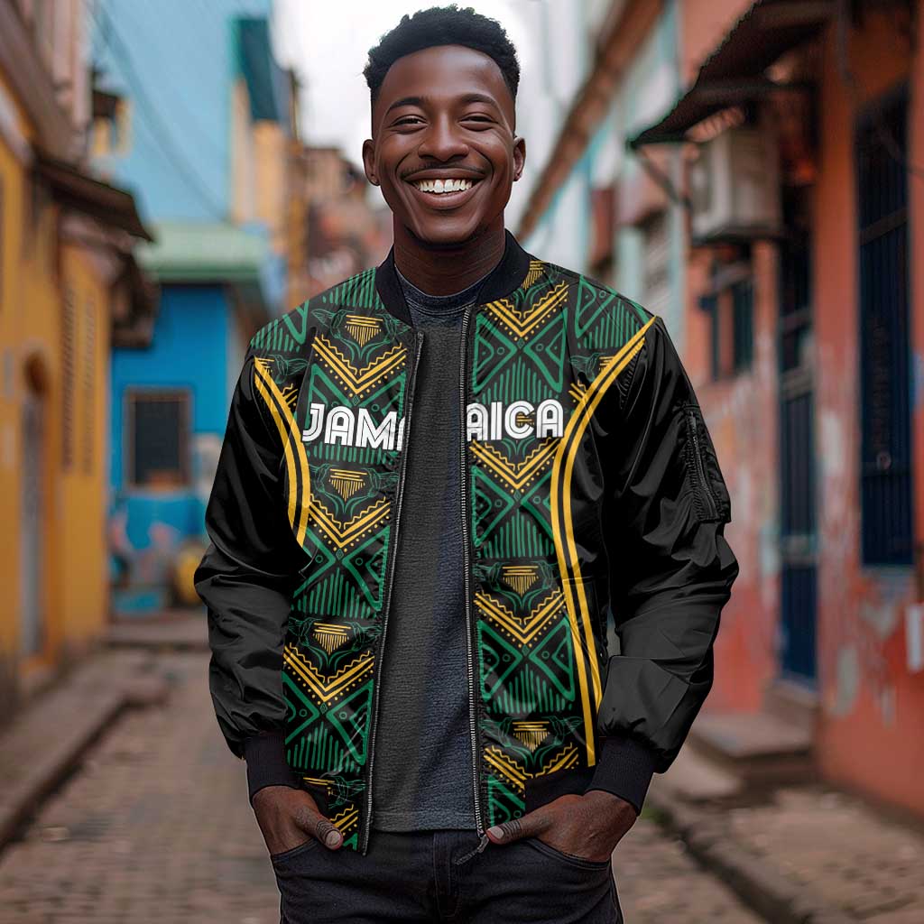 Afro-Jamaica Custom Sleeve Zip Bomber Jacket Reggae Boyz Ethnic Motifs