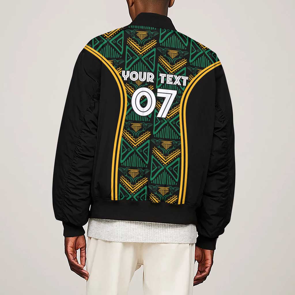 Afro-Jamaica Custom Sleeve Zip Bomber Jacket Reggae Boyz Ethnic Motifs