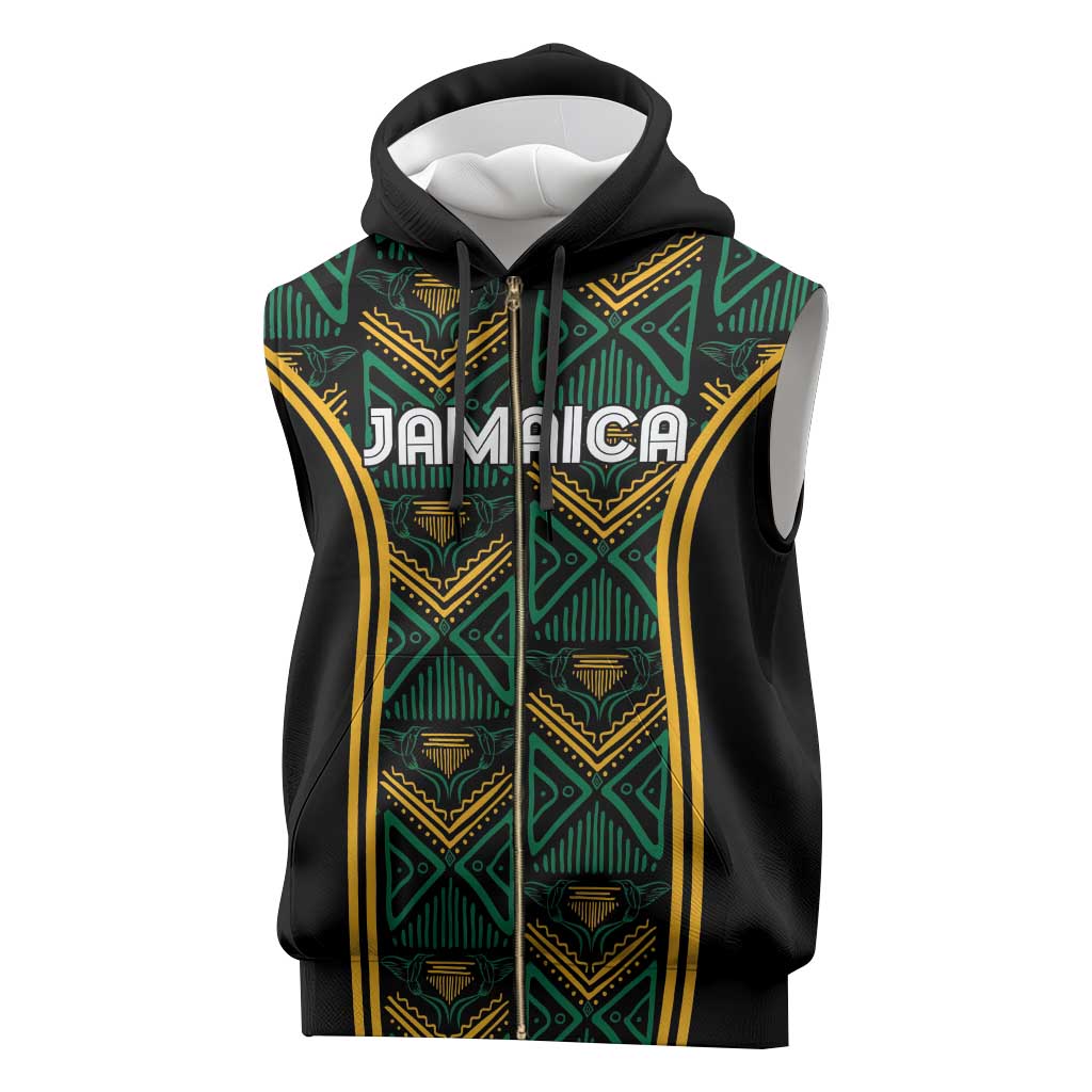 Afro-Jamaica Custom Sleeveless Zip Hoodie Reggae Boyz Ethnic Motifs - African Pride