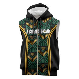 Afro-Jamaica Custom Sleeveless Zip Hoodie Reggae Boyz Ethnic Motifs - African Pride