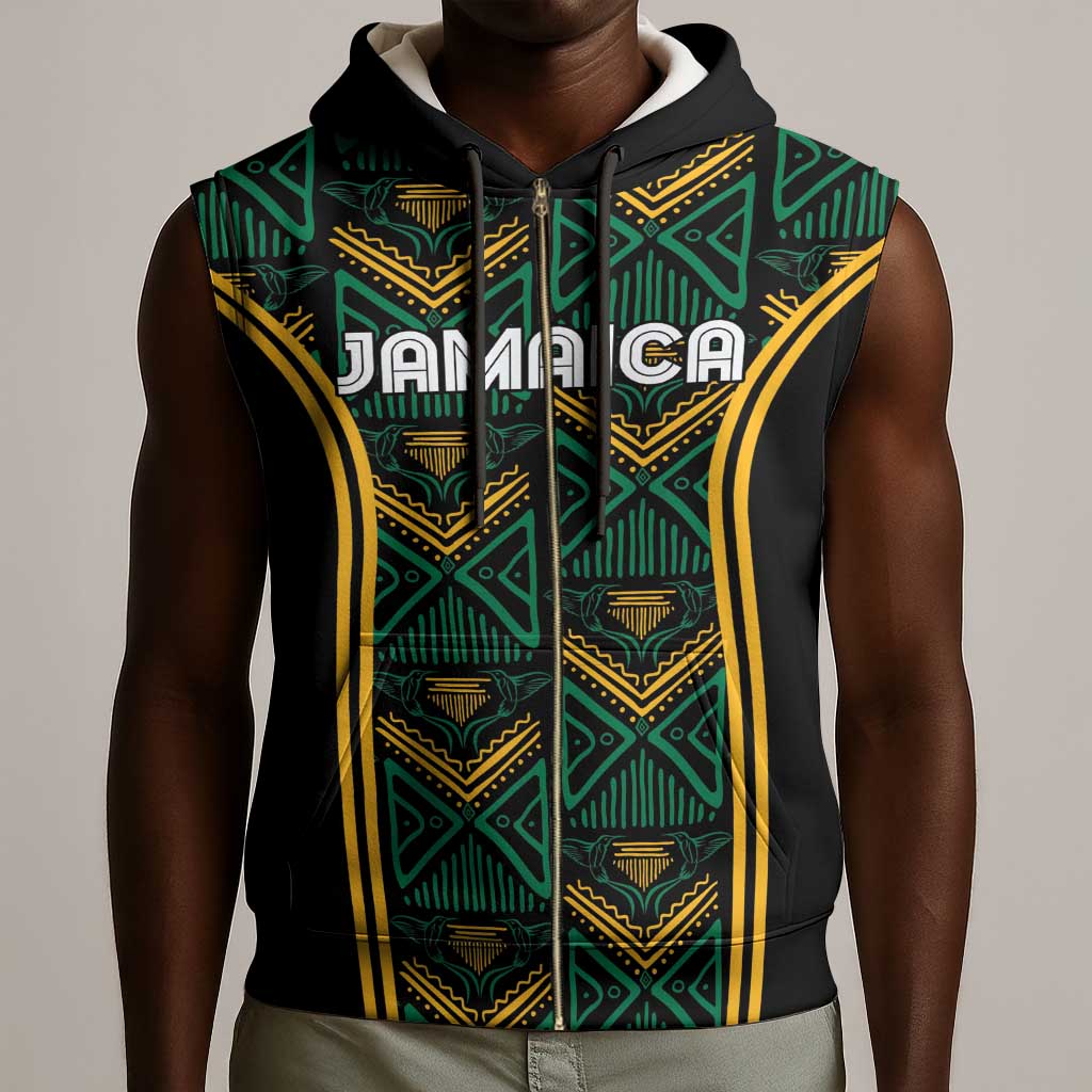 Afro-Jamaica Custom Sleeveless Zip Hoodie Reggae Boyz Ethnic Motifs - African Pride