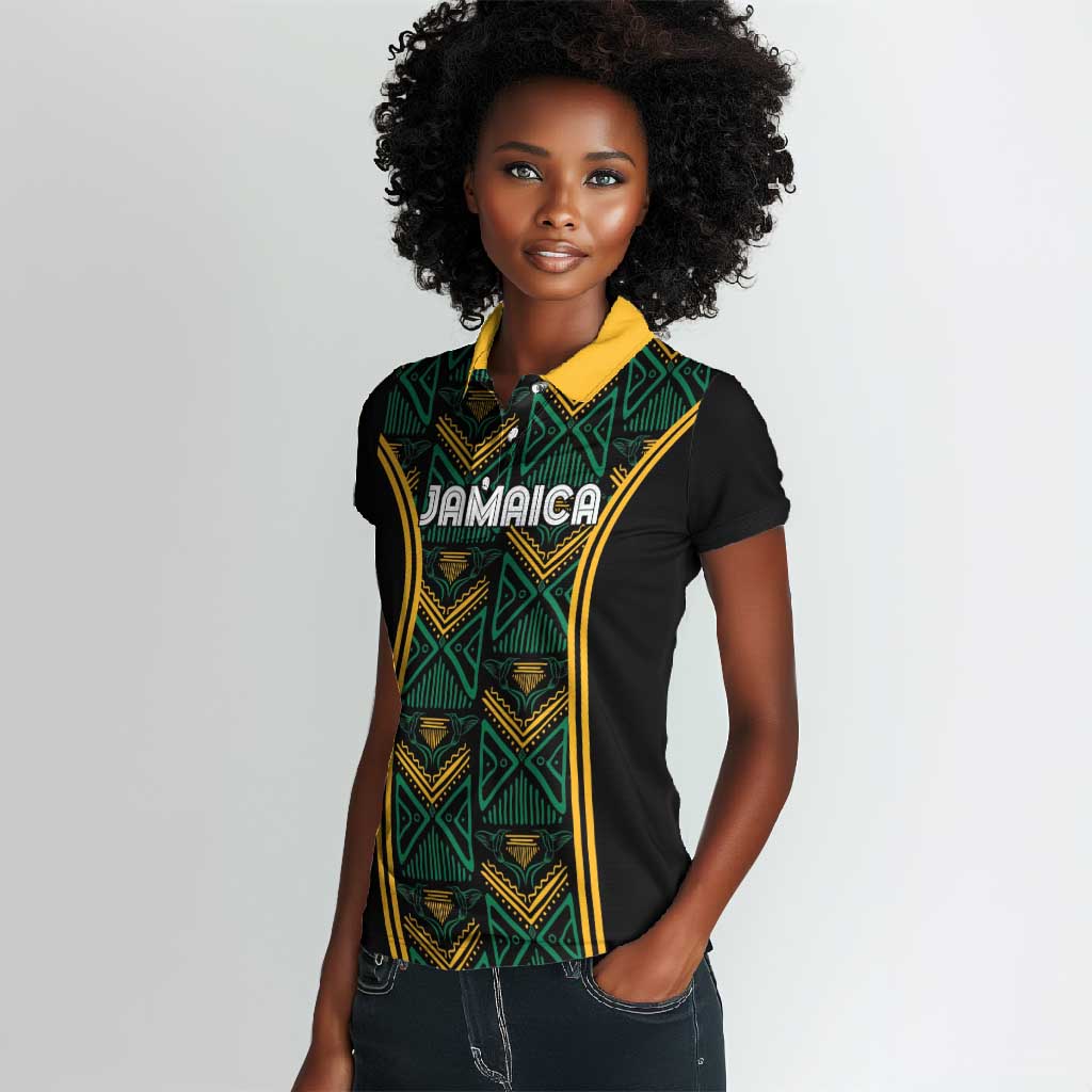 Afro-Jamaica Custom Women Polo Shirt Reggae Boyz Ethnic Motifs