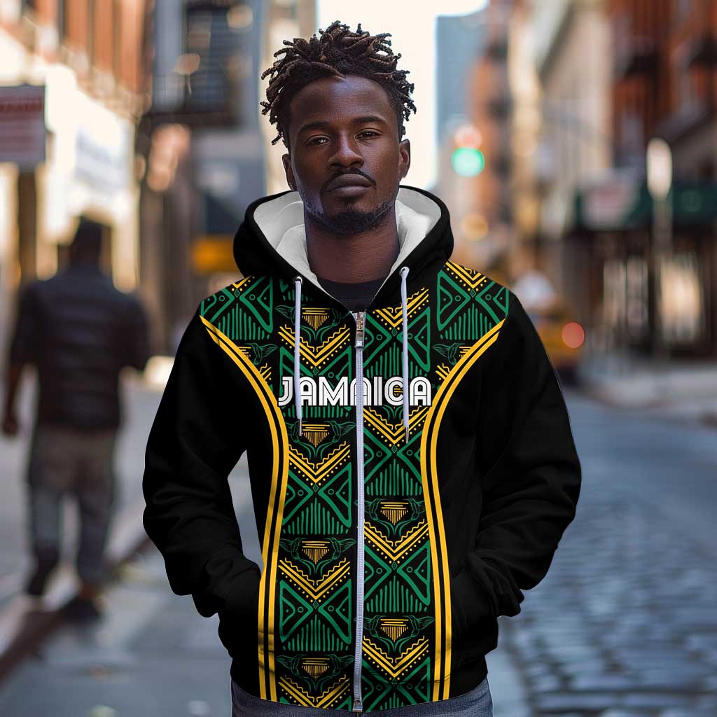 Afro-Jamaica Custom Zip Hoodie Reggae Boyz Ethnic Motifs