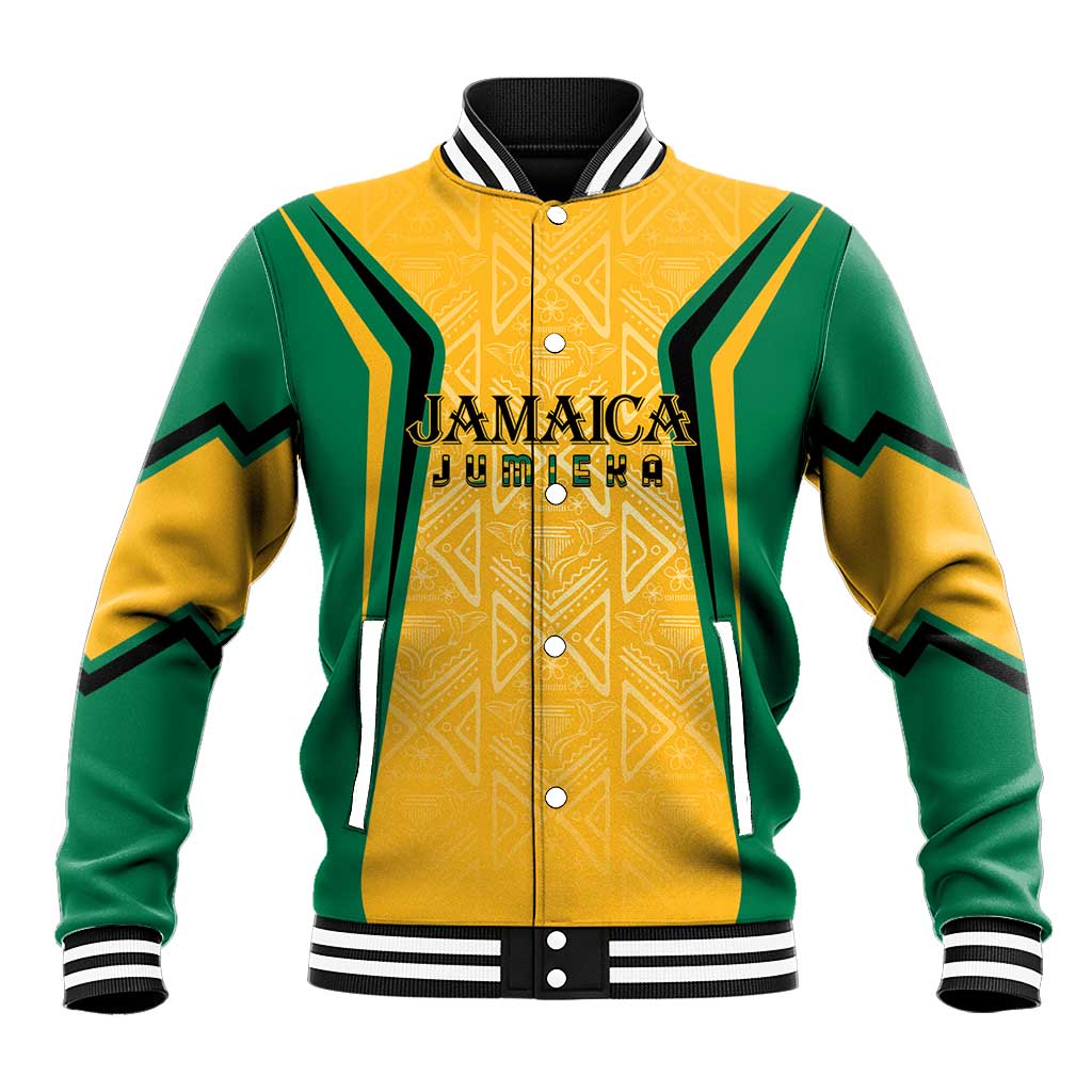 Afro-Jamaica Custom Baseball Jacket Golden Ethnic Motifs