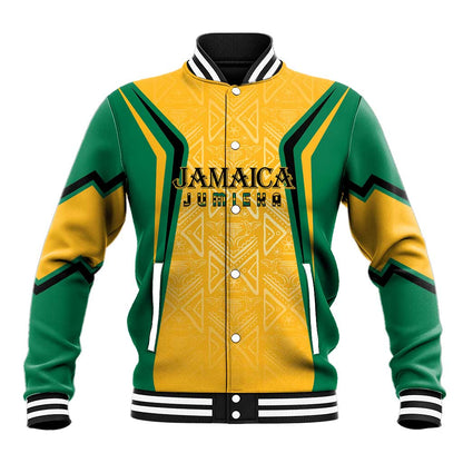 Afro-Jamaica Custom Baseball Jacket Golden Ethnic Motifs