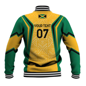 Afro-Jamaica Custom Baseball Jacket Golden Ethnic Motifs