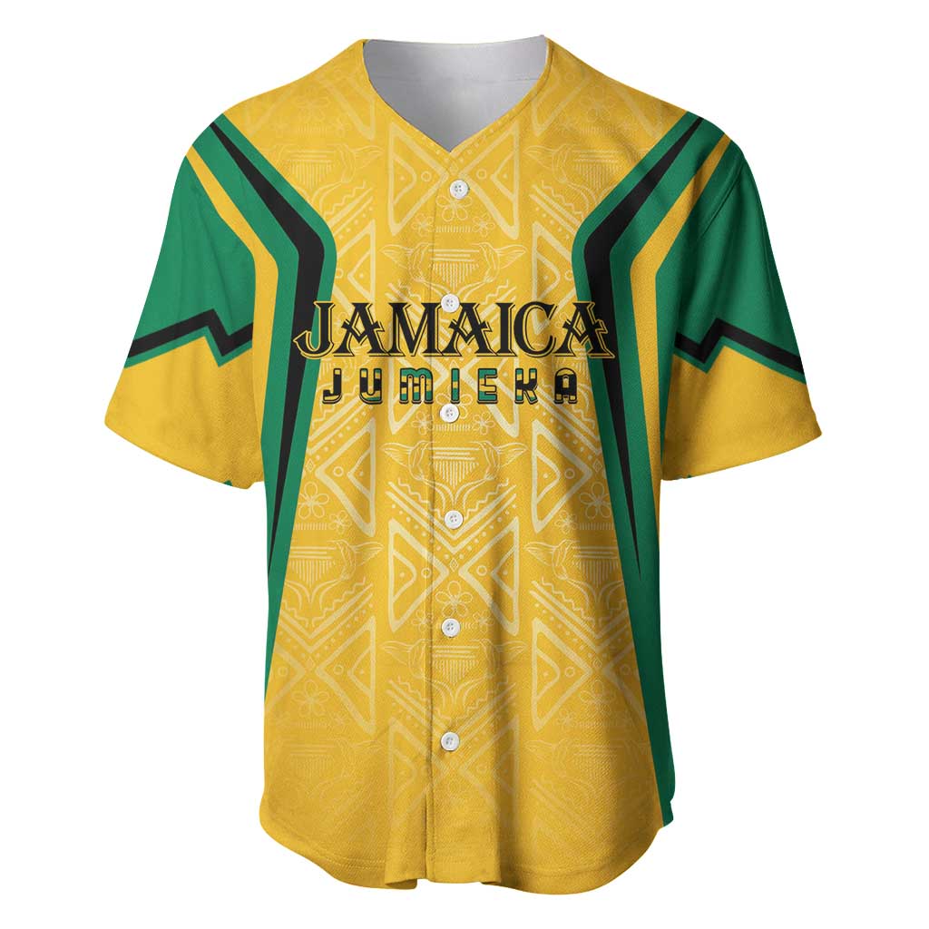 Afro-Jamaica Custom Baseball Jersey Golden Ethnic Motifs
