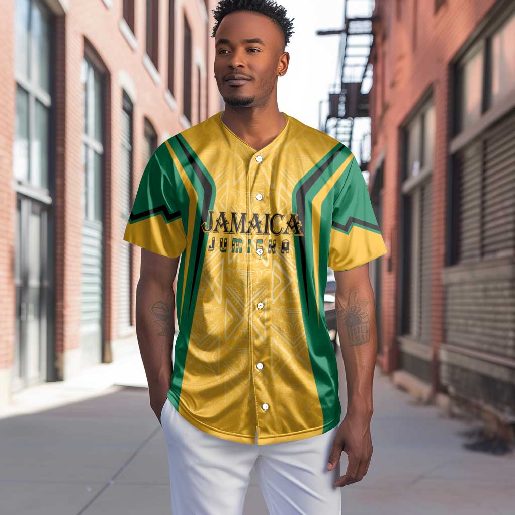 Afro-Jamaica Custom Baseball Jersey Golden Ethnic Motifs