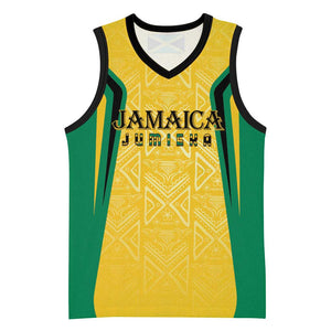 Afro-Jamaica Custom Basketball Jersey Golden Ethnic Motifs - African Pride
