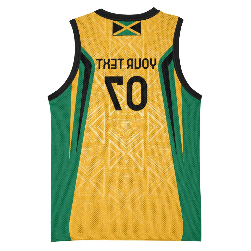 Afro-Jamaica Custom Basketball Jersey Golden Ethnic Motifs - African Pride