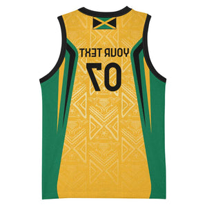 Afro-Jamaica Custom Basketball Jersey Golden Ethnic Motifs - African Pride
