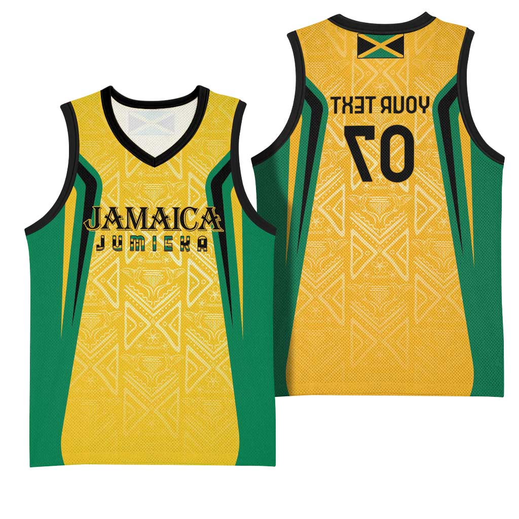 Afro-Jamaica Custom Basketball Jersey Golden Ethnic Motifs - African Pride