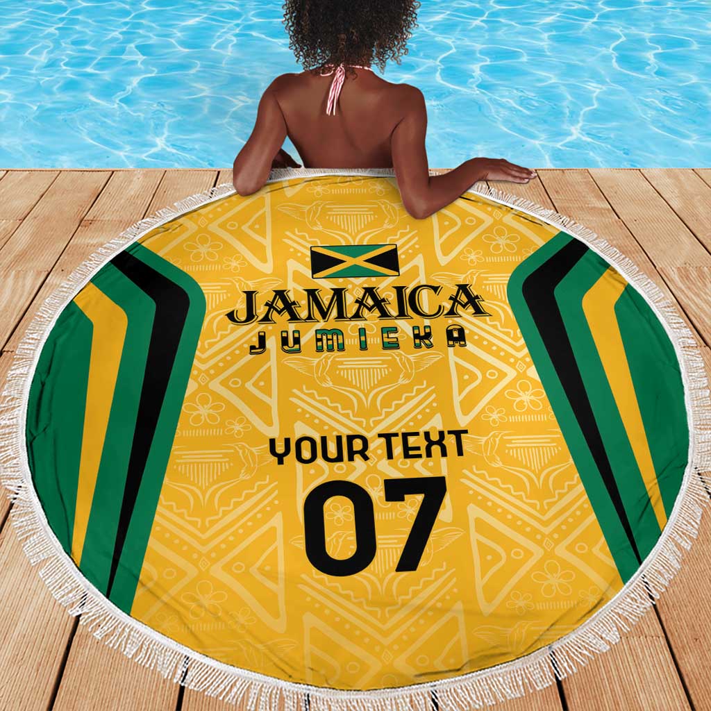 Afro-Jamaica Custom Beach Blanket Golden Ethnic Motifs
