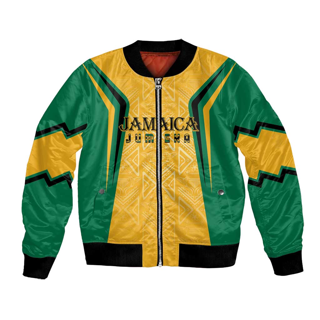 Afro-Jamaica Custom Bomber Jacket Golden Ethnic Motifs