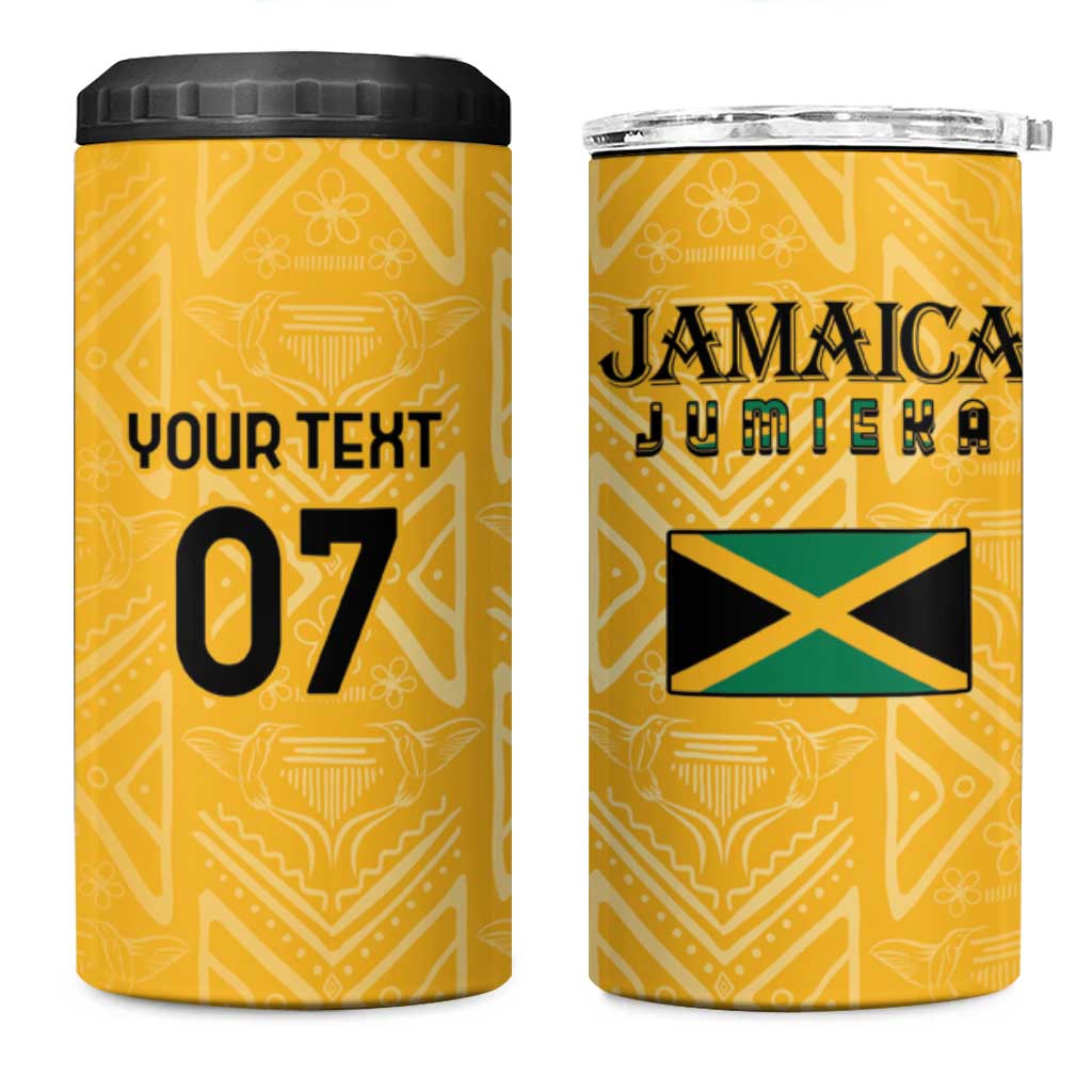 Afro-Jamaica Custom 4 in 1 Can Cooler Tumbler Golden Ethnic Motifs