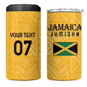 Afro-Jamaica Custom 4 in 1 Can Cooler Tumbler Golden Ethnic Motifs