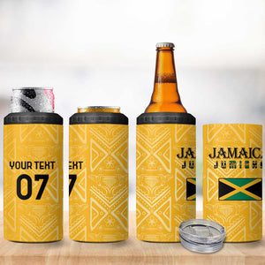 Afro-Jamaica Custom 4 in 1 Can Cooler Tumbler Golden Ethnic Motifs