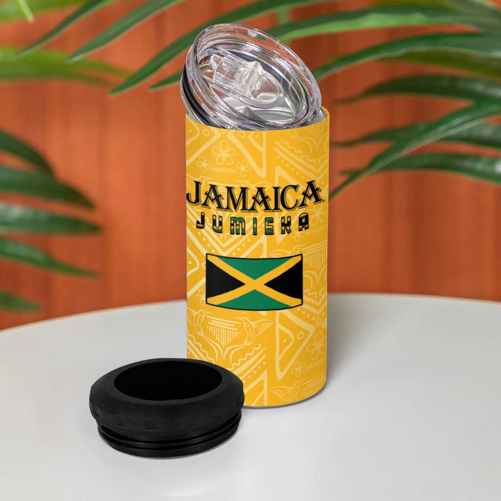 Afro-Jamaica Custom 4 in 1 Can Cooler Tumbler Golden Ethnic Motifs