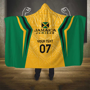 Afro-Jamaica Custom Hooded Blanket Golden Ethnic Motifs