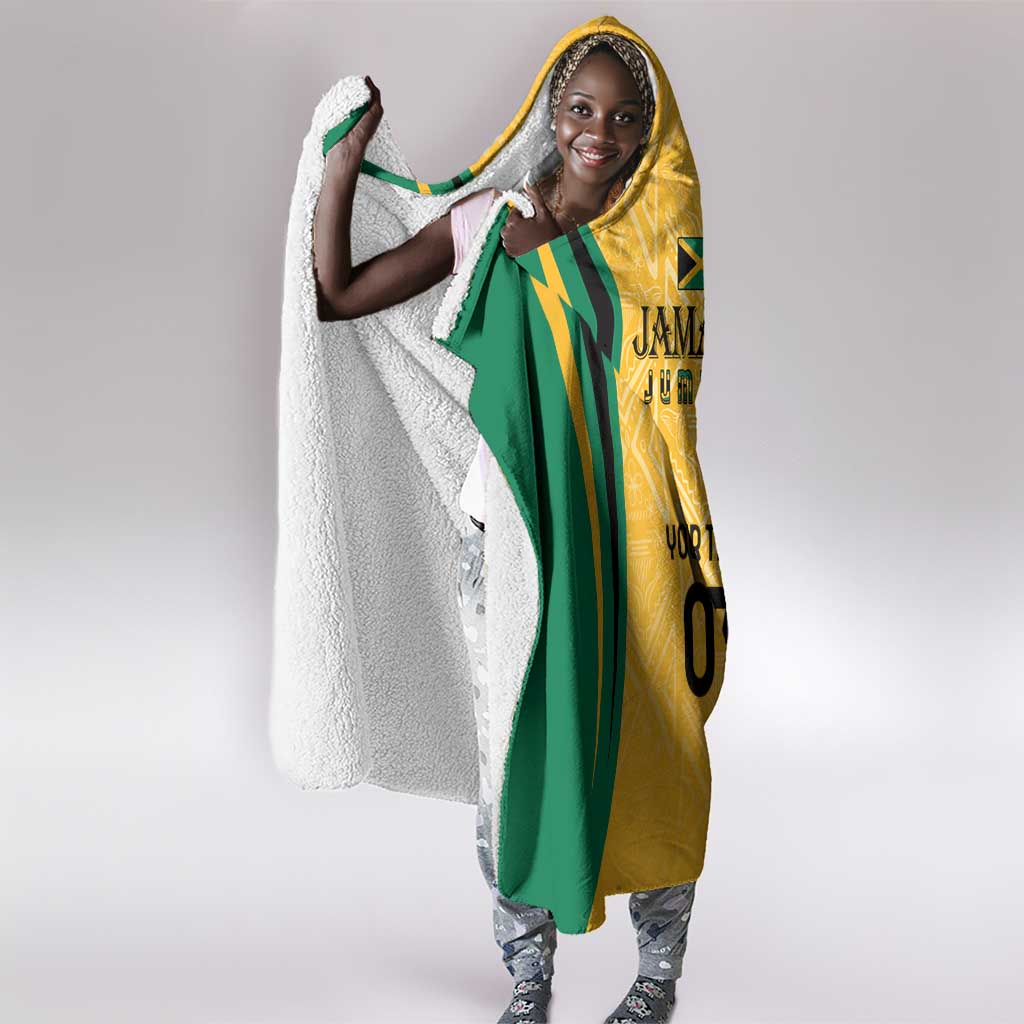 Afro-Jamaica Custom Hooded Blanket Golden Ethnic Motifs