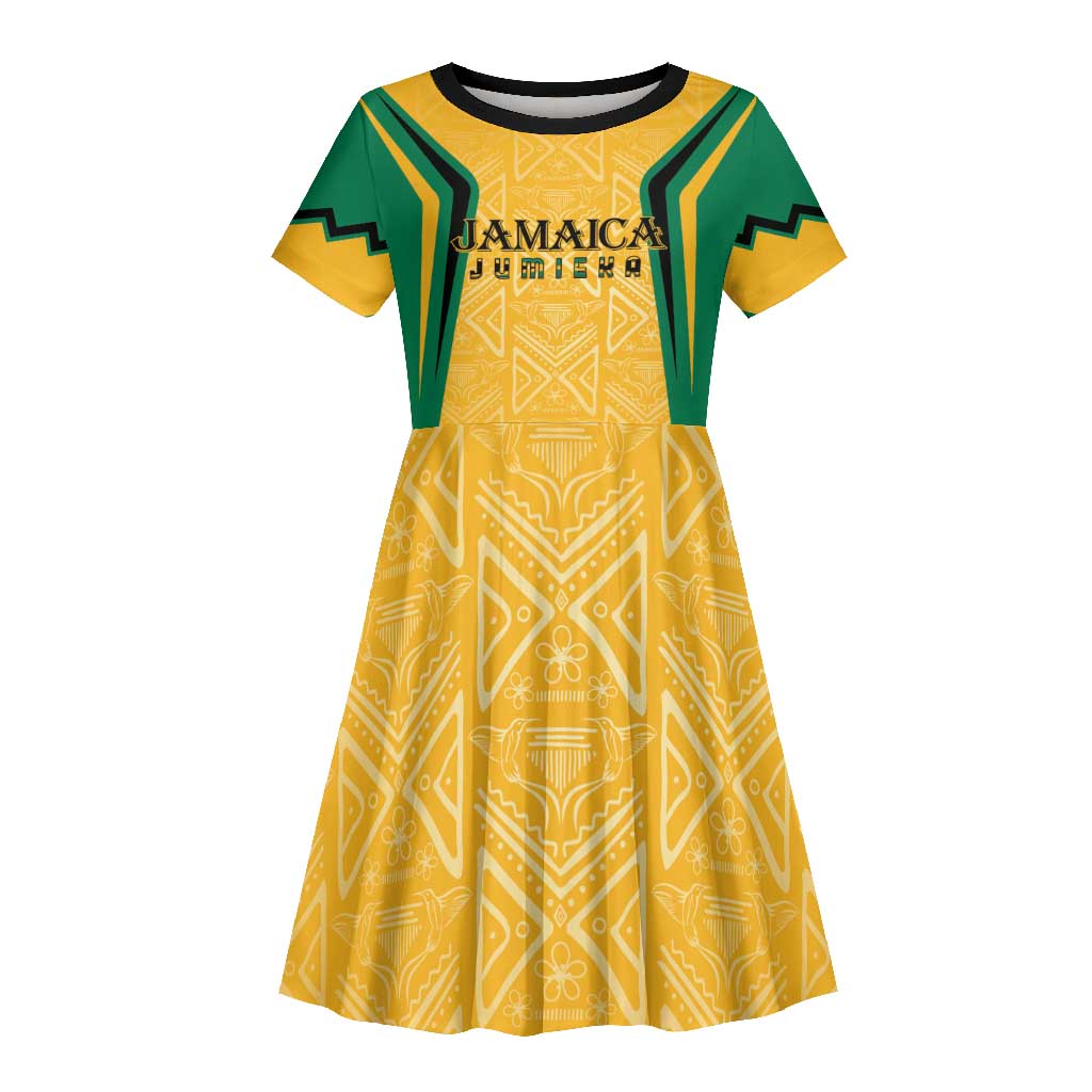 Afro-Jamaica Custom Kid Short Sleeve Dress Golden Ethnic Motifs by AfricanPride Afro-Jamaica Custom Kid Short Sleeve Dress Golden Ethnic Motifs by AfricanPride