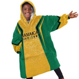 Afro-Jamaica Custom Kid Wearable Blanket Hoodie Golden Ethnic Motifs