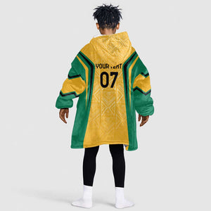 Afro-Jamaica Custom Kid Wearable Blanket Hoodie Golden Ethnic Motifs