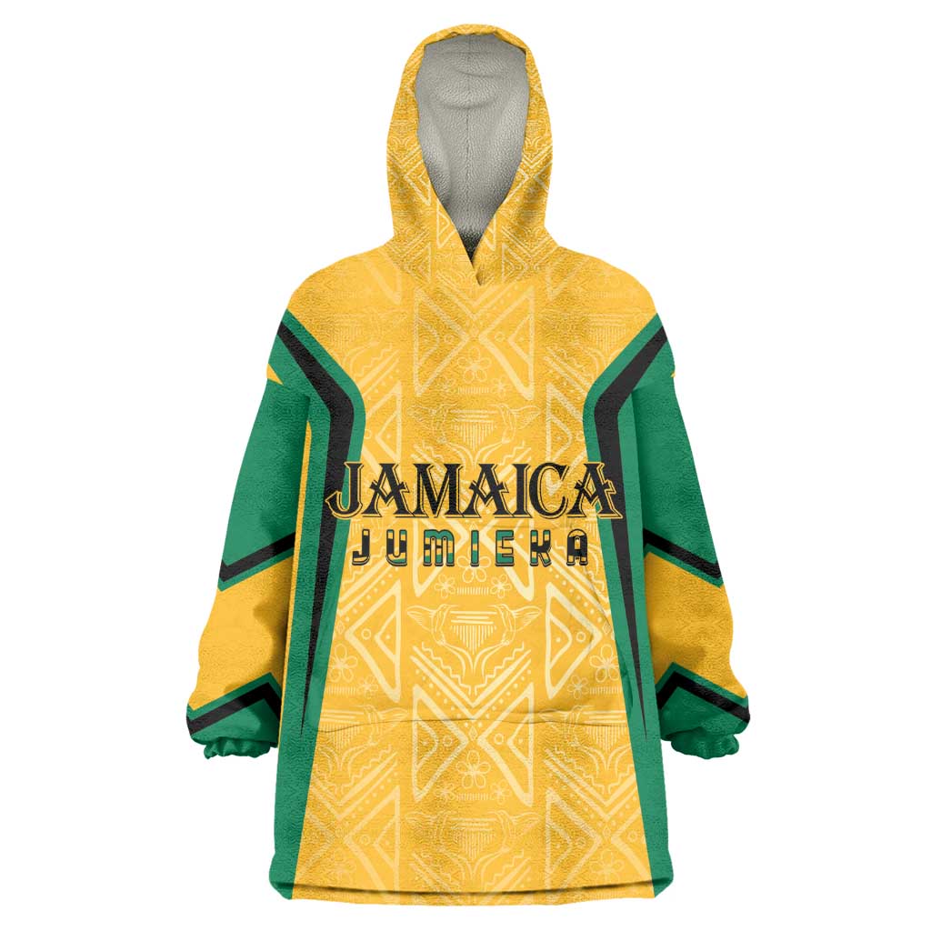 Afro-Jamaica Custom Kid Wearable Blanket Hoodie Golden Ethnic Motifs