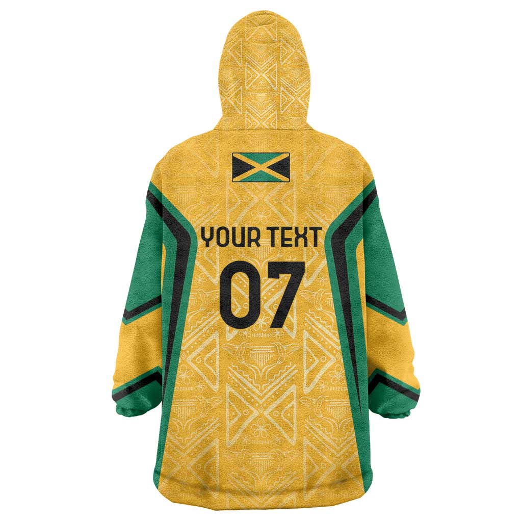 Afro-Jamaica Custom Kid Wearable Blanket Hoodie Golden Ethnic Motifs