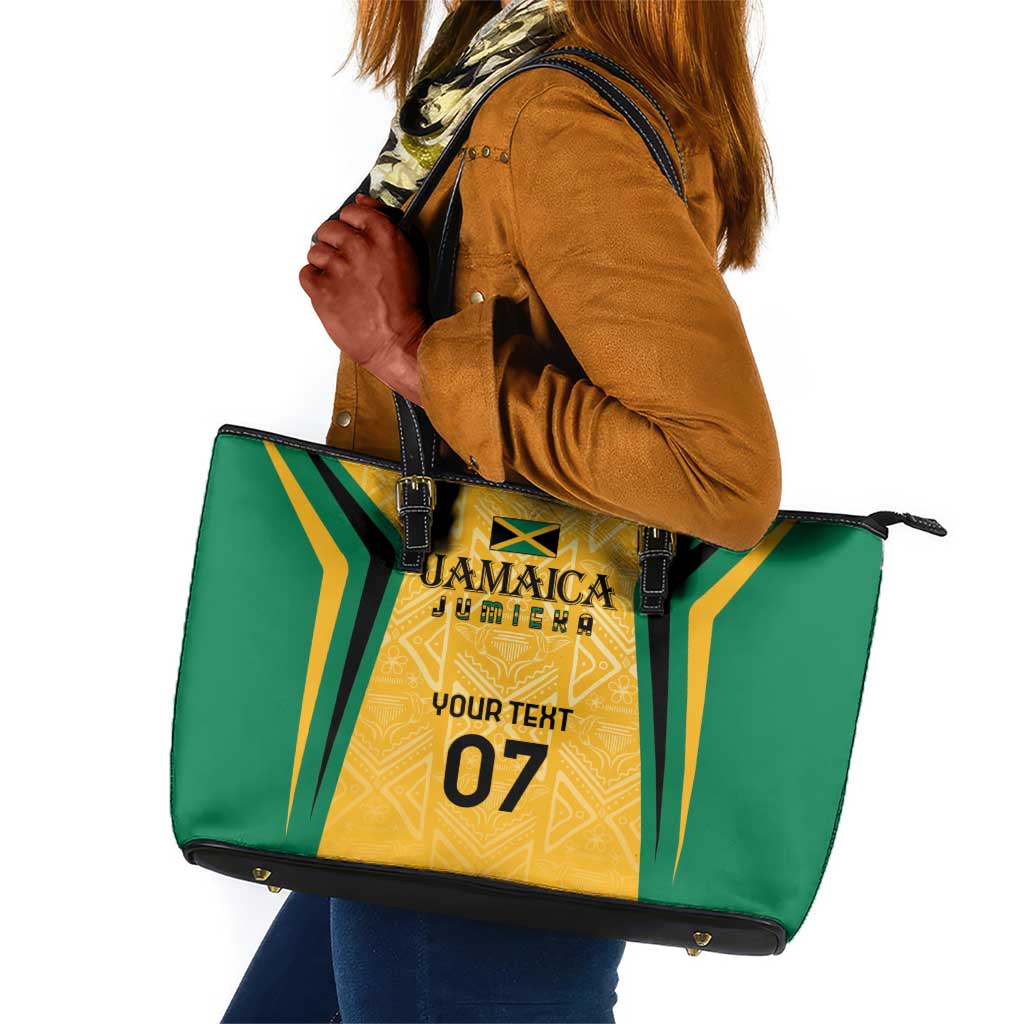 Afro-Jamaica Custom Leather Tote Bag Golden Ethnic Motifs