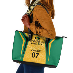 Afro-Jamaica Custom Leather Tote Bag Golden Ethnic Motifs