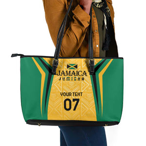 Afro-Jamaica Custom Leather Tote Bag Golden Ethnic Motifs