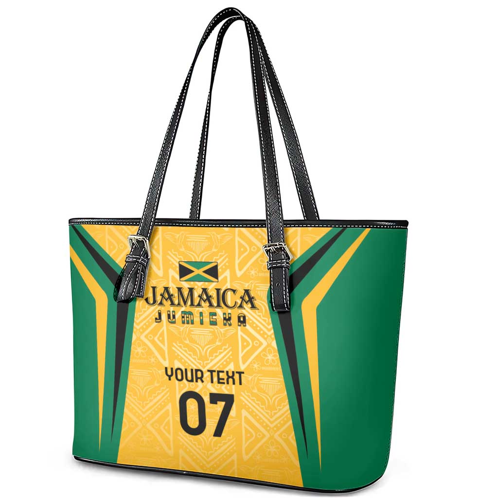 Afro-Jamaica Custom Leather Tote Bag Golden Ethnic Motifs