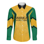 Afro-Jamaica Custom Long Sleeve Button Shirt Golden Ethnic Motifs