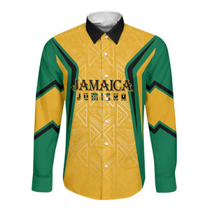 Afro-Jamaica Custom Long Sleeve Button Shirt Golden Ethnic Motifs