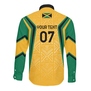 Afro-Jamaica Custom Long Sleeve Button Shirt Golden Ethnic Motifs