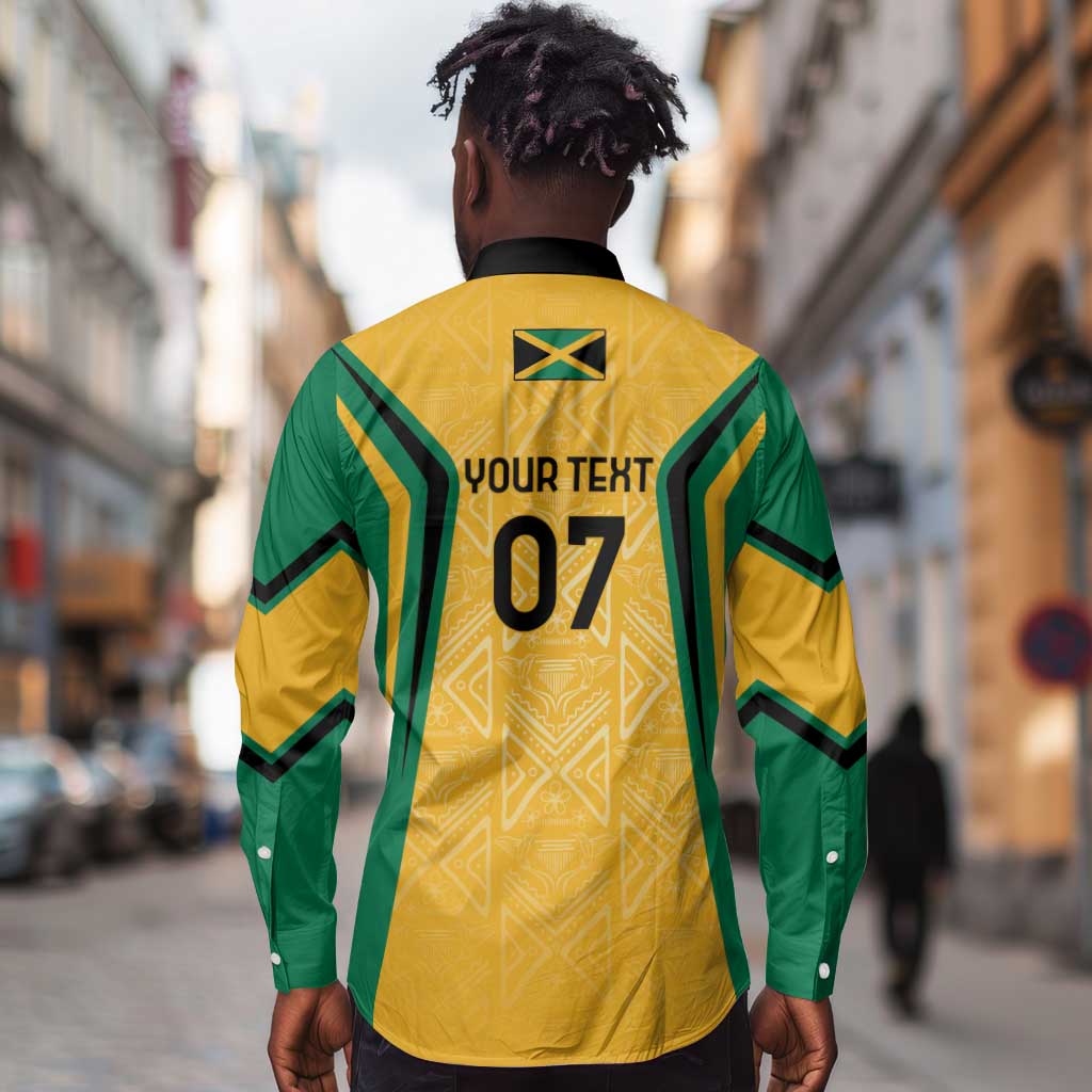 Afro-Jamaica Custom Long Sleeve Button Shirt Golden Ethnic Motifs