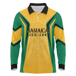 Afro-Jamaica Custom Long Sleeve Polo Shirt Golden Ethnic Motifs